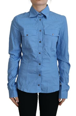 Ferre Cotton Long Sleeves Colla Button Down Womens Top