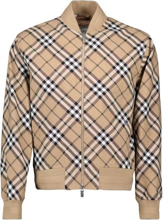 Burberry Geruite Bomberjack voor Mannen - Heren - Bomber jackets - Beige - M - Wol - Jassen