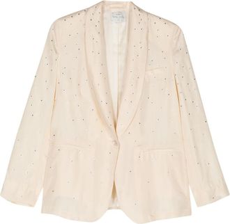 Forte_Forte Habotai Zijden Jas met Kristallen - Dames - Blazers - Beige - S - Jassen