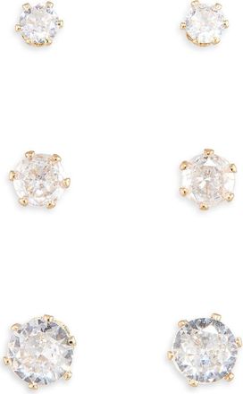Nordstrom Rack 3-Pack Cubic Zirconia Stud Earrings in Clear- Gold at Nordstrom Rack