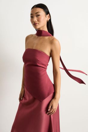 Warehouse Womens Petite Strapless Structured Bodice Satin Midi Dress - Rose - Size 14 UK