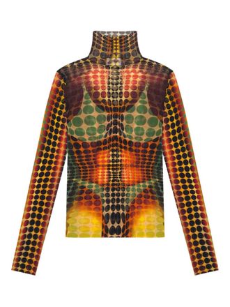 Jean Paul Gaultier long-sleeve dots mesh top - Yellow