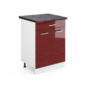 Vicco Mueble Bajo De Cocina R-line, Rojo Burdeos Alto Brillo, 60 Cm Con Caj&oacute;n, Et Antracita Vicco