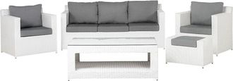 Beliani Conjunto de jardín de ratán sintético blanco con cojines grises 6 plazas con mesa y otomana Roma