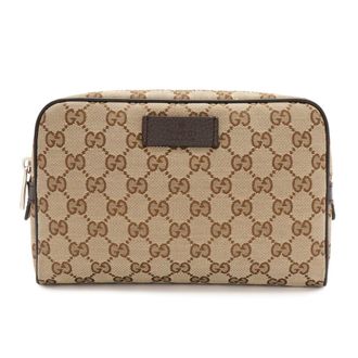 Gucci Beige Brown Dark Brown Canvas Leather Pouch Sling Bag (Pre-Owned)