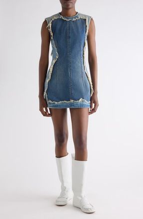 Acne Studios Sleeveless Deconstructed Denim Minidress in Mid Blue at Nordstrom, Size 10 Us
