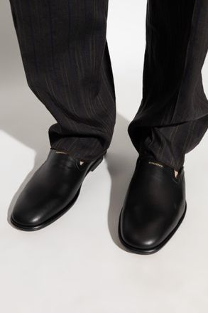 Ferragamo Leather Slides Tampa, Mens, Black