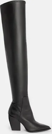 AllSaints Cow Leather Lara Stretchy Over The Knee Boots, Size: UK 4/ US 7/ EU 37