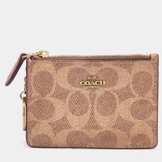 Coach Beige/brown Signature Coated Canvas And Leather Zip Skinny Id Case