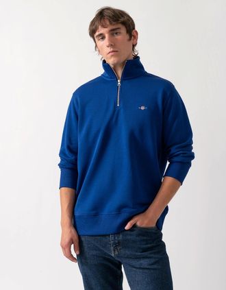 GANT Mens GANT Mens Regular Fit Shield Logo Half Zip Sweatshirt - 435 Crisp Blue - Size: 38
