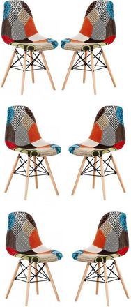 Life Interiors Modern Designer Patchwork Padded Dining Chair Dressing Chair Scandinavian mid Century design inspired, Set of 6