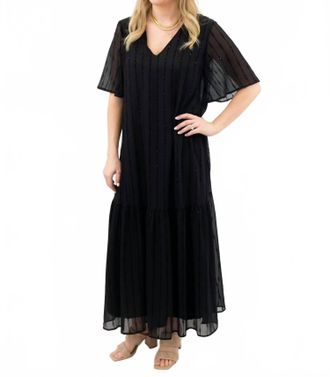 Adrienne Velvet Flutter Sleeve Maxi Dress In Black