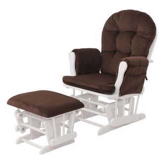 Hhg Hhg - Nunca Usado] Sill&oacute;n Relax 021, Sill&oacute;n Mecedora Mecedora Con Taburete Tejido Cuerda 320g/m&sup2; Oeko-tex, Marr&oacute;n Armaz&oacute;n Blanco