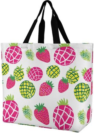 Generic Fruit Strawberry Pineapple Tote Bag Reusable Grocery Shopping Bags Large Travel One Shoulder Handbag for Picnic Work