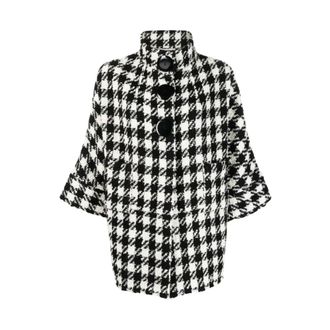 Charlott Tweed Jackets, female, Multicolor, L, Check Pattern Crop Sleeve Jacket