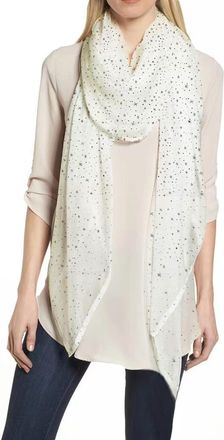 Lina & Lily Sparkle Foil Star Print Womens Scarf Shawl Wrap, Shimmer Silver Gold Glitter Lightweight Gift Party (White-Silver Stars)