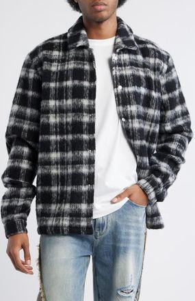 Rta Parlan Pixel Cross Graphic Plaid Shacket in Black Pixel Cross at Nordstrom, Size Xxx-Large