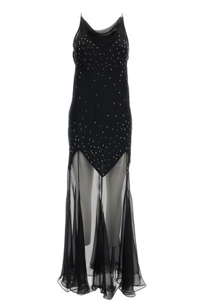Paco Rabanne Black Rhinestone-Embellished Semi-Sheer Long Dress