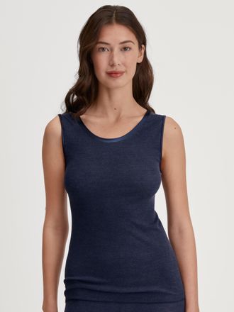 CALIDA Tanktop CALIDA True Confidence, Damen, Gr. L (48/50), blau (evening blau), Feinripp, Obermaterial: 70% Schurwolle, 30% Seide, k&ouml;rpernah h&uuml;ftbedeckend,