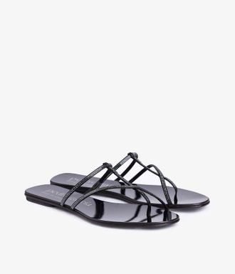 Pedro Garcia Flat sandal with Swarovski crystals in black satin | Estee | Essentials collection