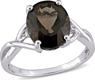 Mimi & Max 3 3/4ct TGW Oval-Cut Smokey Quartz and Diamond Accent Ring in Sterling Silver