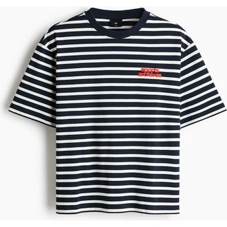 H&M Loose Fit Cotton T-shirt in Navy Blue/striped at Nordstrom, Size Xx-Large