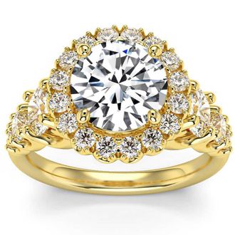 Pompeii3 5Ct Halo Round Brilliant Cut Diamond Engagement Ring Lab Grown in 14k Gold