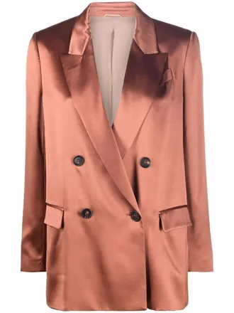 Brunello Cucinelli double-breasted silk blazer - women - Mulberry Silk/Cupro/Eco Brass/Silk/Acetate - 44 - Orange