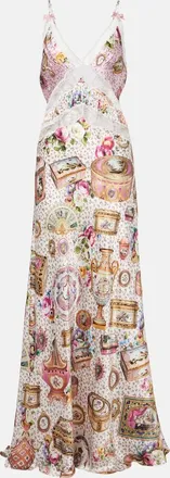Camilla Lace-trimmed printed silk maxi dress