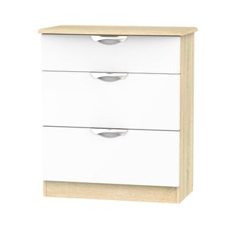 Welcome Furniture Cairo Ready Assembled Deep Chest of Drawers with 3 Drawers - White Gloss & Bardolino Oak - Welcome Furniture | TJ Hughes