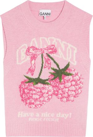Ganni Logo-intarsia Wool-blend Vest - Pink - S (UK8-10 / S)