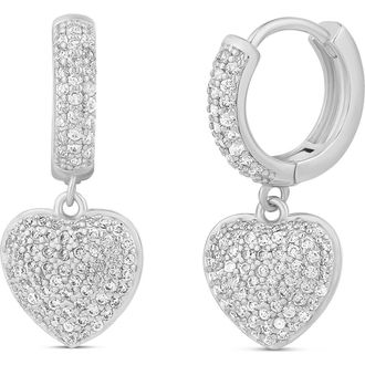 SHYMI Pav&eacute; Dangling Heart Huggie Hoop Earrings in Silver at Nordstrom