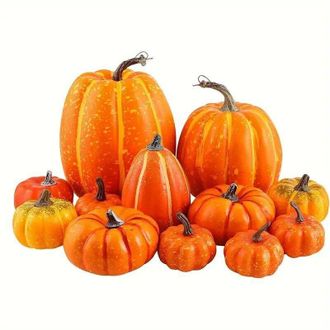 OEM Paquete De 12 Calabazas Artificiales Grandes De Color Naranja En Tama&ntilde;os Surtidos Para Decoraci&oacute;n De Mesa, Oto&ntilde;o, Fiestas, Halloween, D&iacute;a De Acci&oacute;n De