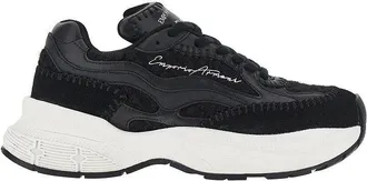 Emporio Armani Knitted sneakers with faux leather details Woman 36