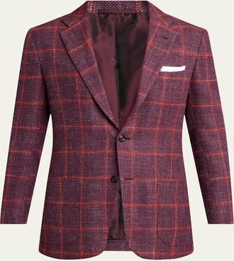 Kiton Mens Cashmere Blend Windowpane Two-Button Sport Coat