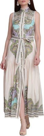 Avec Les Filles Placed Paisley Lace Trim Cotton Maxi Dress in Cream Lisa Paisley at Nordstrom, Size 10