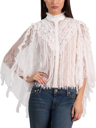 Alice & Olivia Alice + Olivia Rheba Button Front Lace Ruffle Top