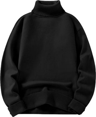 Generic Polo Neck Jumpers for Women Winter Warm Plain Turtleneck Sweater Ladies Casual Long Sleeve Knitted Pullover(Black, XXL)
