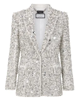 Philipp Plein Deep V-Neck Blazer Pearls Crystals