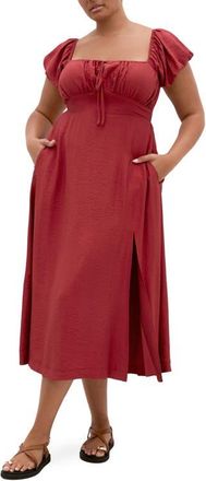 City Chic Abbigail Puff Sleeve Slit Maxi Dress in Sienna at Nordstrom, Size Xxxs