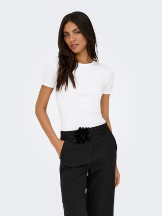 Only Kurzarmshirt ONLY ONLVAL LIFE S/S O-NECK TOP JRS, Damen, Gr. XL, hellwei&szlig;, Jersey, Obermaterial: 95% Baumwolle, 5% Elasthan, unifarben, normal, Rundha