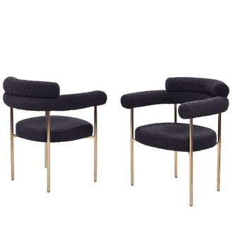 Best Master Furniture Beren Black Boucle Fabric Dining Chair with Gold Leg, Set of 2