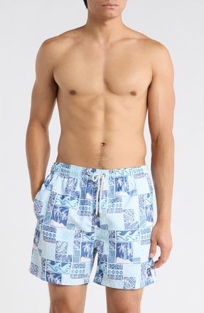 Vintage Summer Swimwear Endless Print Volley Swim Trunks in Aqua at Nordstrom Rack, Size Xx-Large