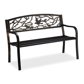 Relaxdays Relaxdays - Panca Da Giardino, Con Volatili Decorativi, Accessorio Di Arredo Da Esterno, 87x127x57 Cm, Nero-bronzo