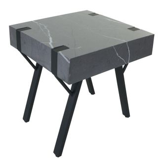Hhg Hhg - Nunca Usado] Mesa Auxiliar 742, Mesa De Centro Mesilla De Noche Mesa De Sal&oacute;n Mesa De Centro, Hierro Mdf 50x55x50cm, Aspecto M&aacute;rmol Gris