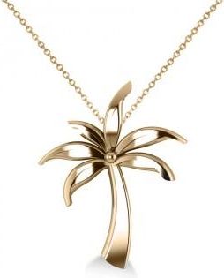 Allurez Summer Palm Tree Pendant Necklace in 14k Yellow Gold