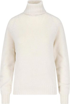 Maryya White Cashmere-Wool High Neck Ribbed Turtleneck
