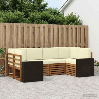 vidaXL Vidaxl Set Di Divani Da Esterno 6 Pz Naturale E Crema Poliestere