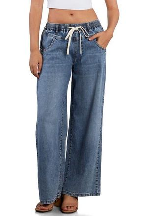 HINT OF BLU Elastic Waist Wide Leg Jeans in Relaxed Blue at Nordstrom, Size X-Small