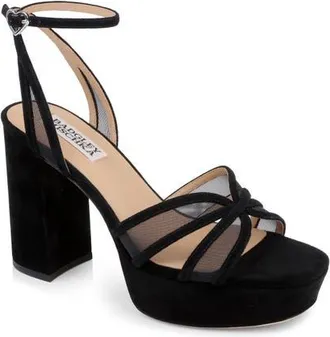 Badgley Mischka Yohana Platform Ankle Strap Sandal in Black Suede at Nordstrom, Size 6.5